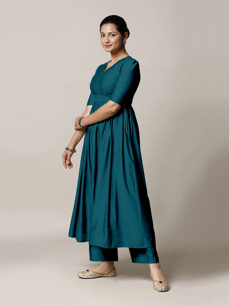 Faiza x Rozaana | A Line Kurta in Crystal Teal with Thread Work | Coords or Only Kurta-Binks