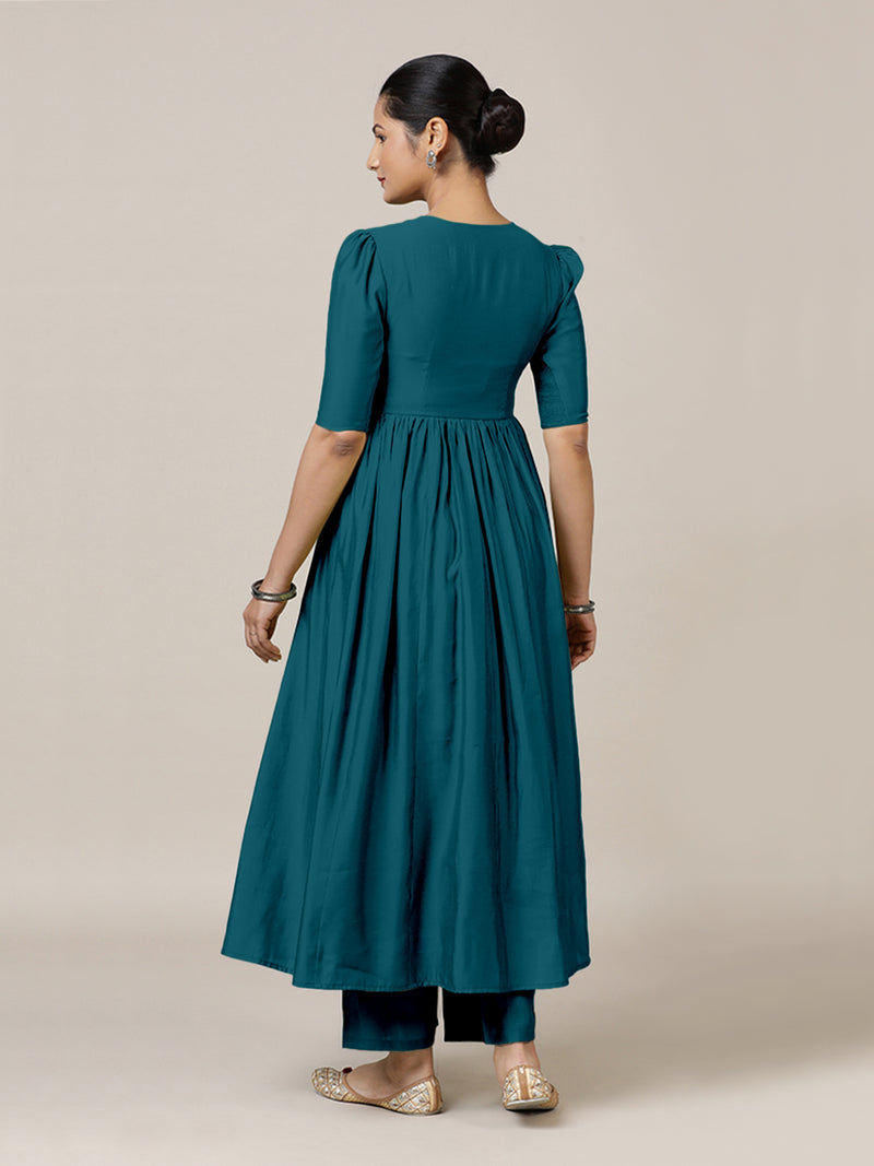 Faiza x Rozaana | A Line Kurta in Crystal Teal with Thread Work | Coords or Only Kurta-Binks