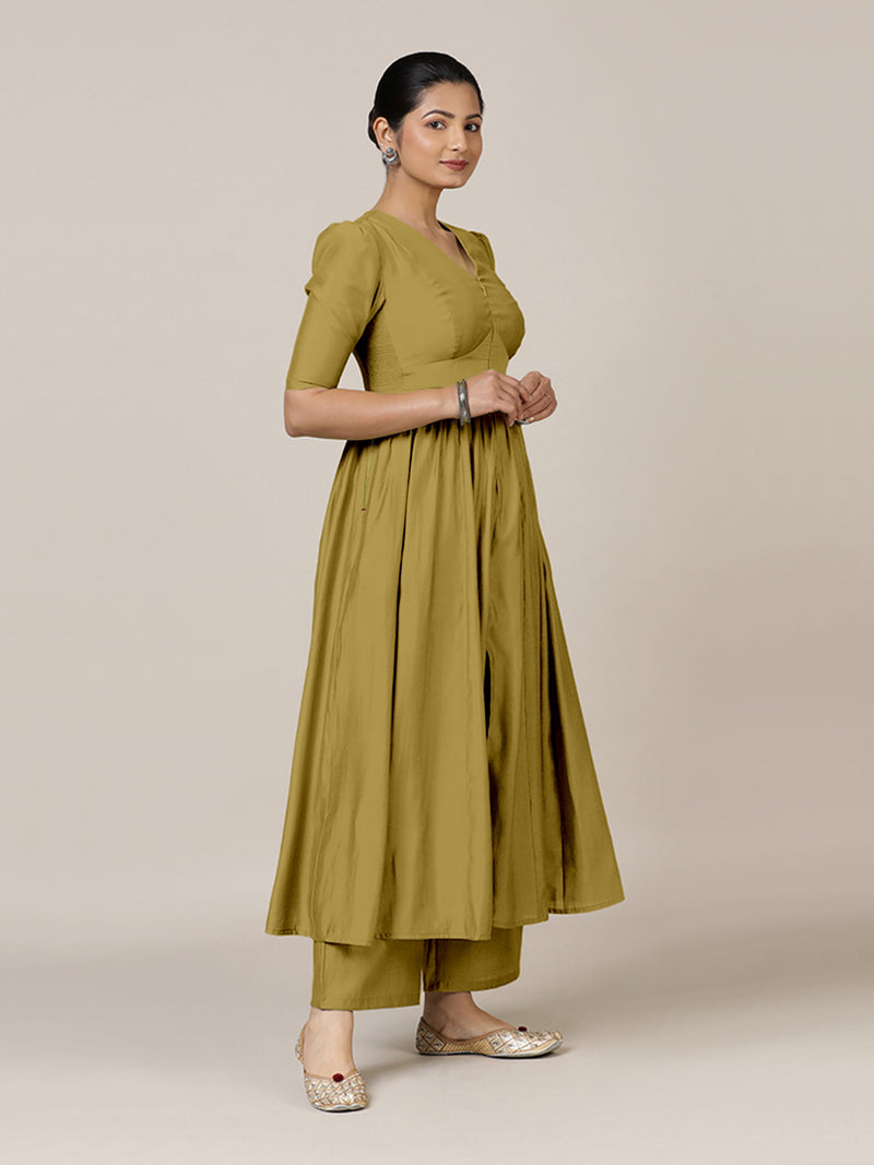 Faiza x Rozaana | A Line Kurta in Dijon Mustard with Thread Work | Coords or Only Kurta-Binks