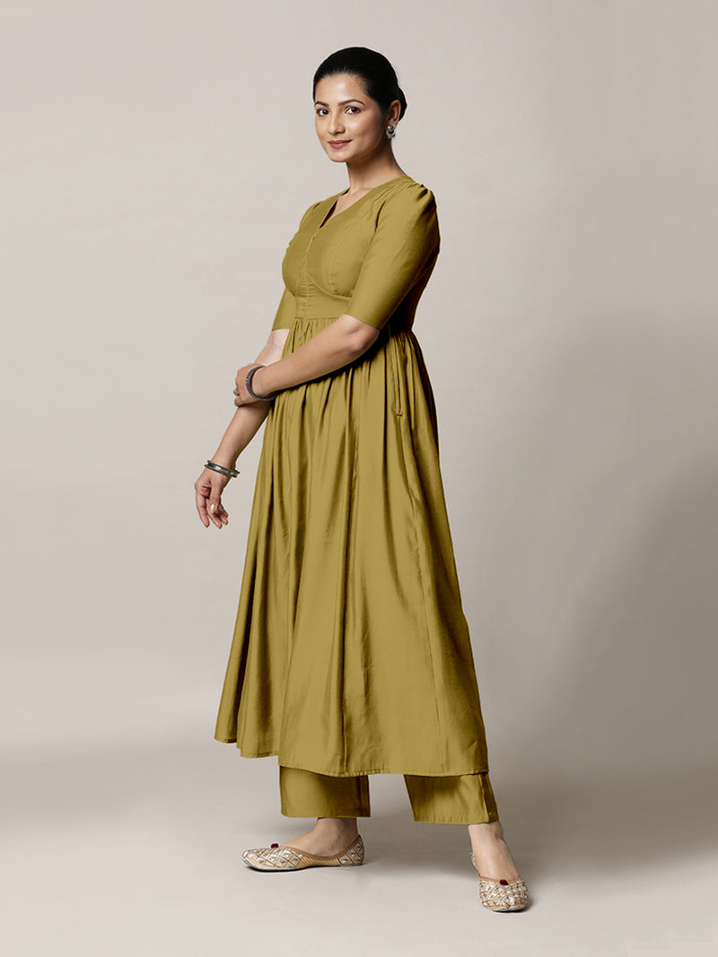 Faiza x Rozaana | A Line Kurta in Dijon Mustard with Thread Work | Coords or Only Kurta-Binks