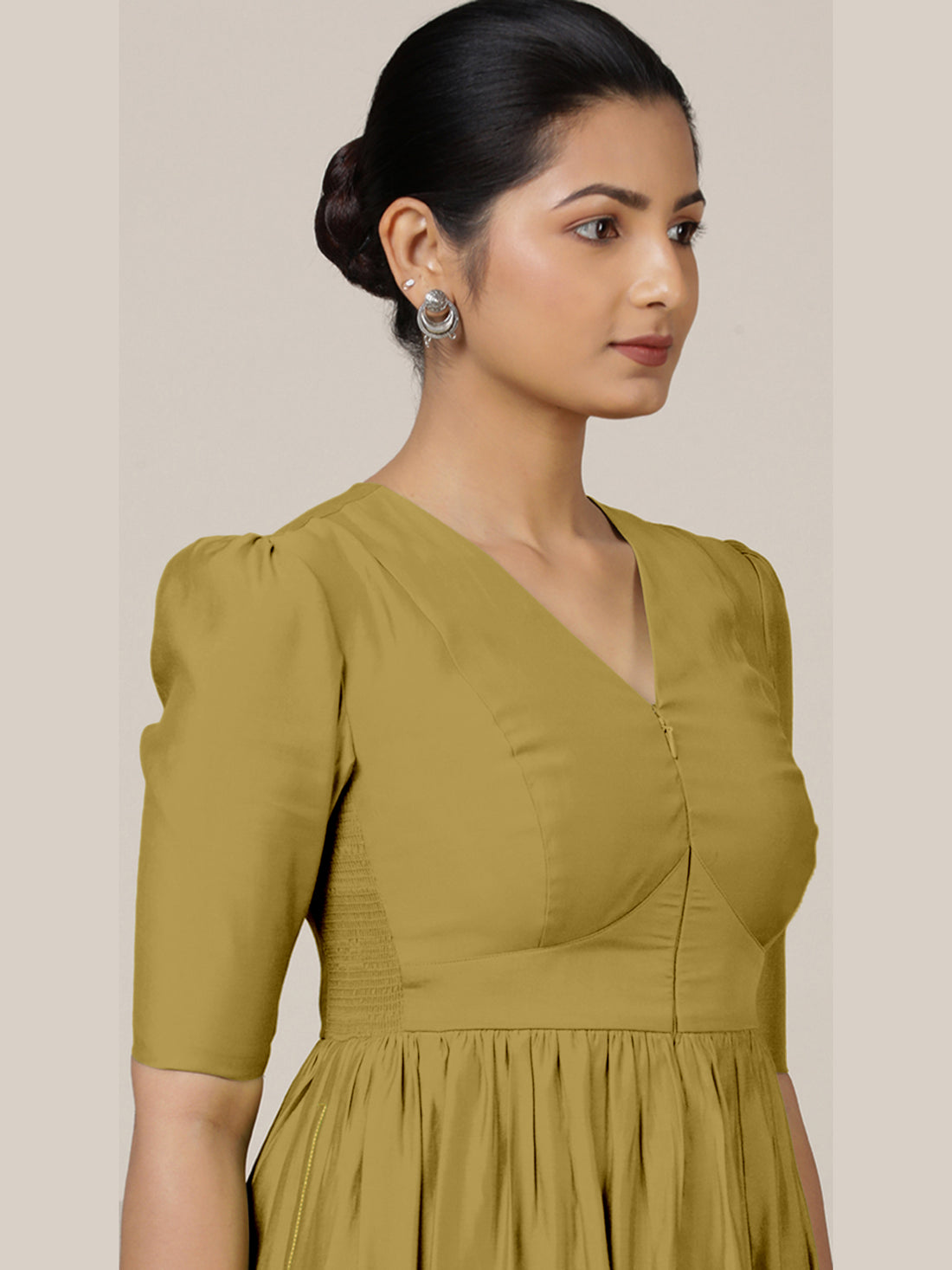 Faiza x Rozaana Kurta, in Yellow Viscose, featuring elbow sleeves and v-neckline, made for daily & work (view 3).