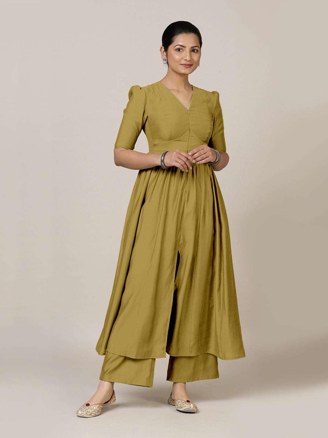 Faiza x Rozaana Kurta, in Yellow Viscose, featuring elbow sleeves and v-neckline, made for daily & work (view 8).