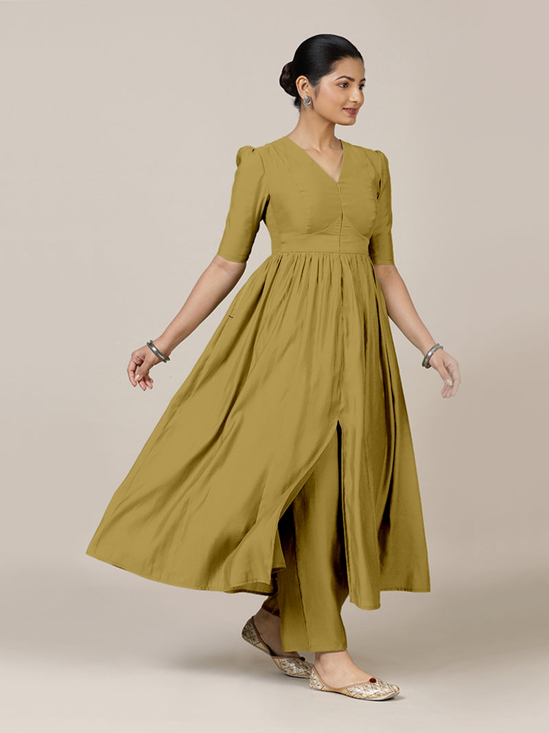 Faiza x Rozaana | A Line Kurta in Dijon Mustard with Thread Work | Coords or Only Kurta-Binks