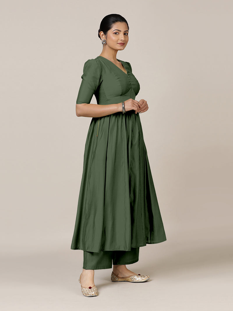 Faiza x Rozaana | A Line Kurta in Hunter Green with Thread Work | Coords or Only Kurta-Binks