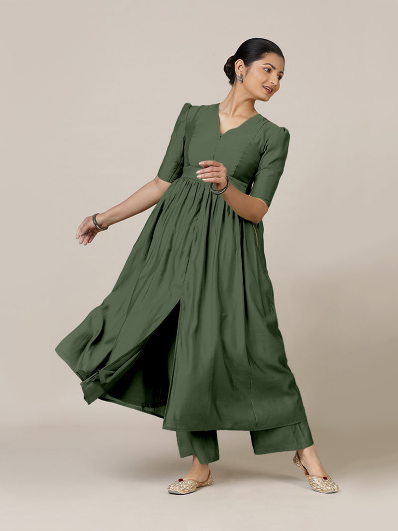 Faiza x Rozaana | A Line Kurta in Hunter Green with Thread Work | Coords or Only Kurta-Binks