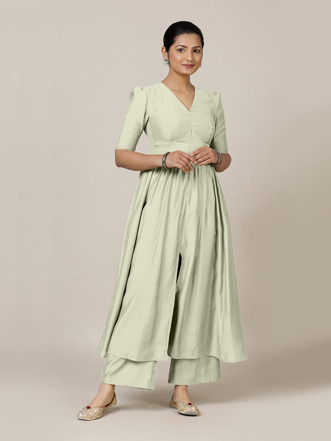 Faiza x Rozaana Kurta, in Cream Viscose, featuring elbow sleeves and v-neckline, made for daily & work (view 8).