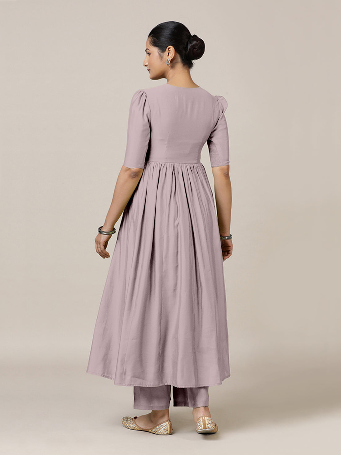 Faiza x Rozaana Kurta, in Purple Viscose, featuring elbow sleeves and v-neckline, made for daily & work (view 2).