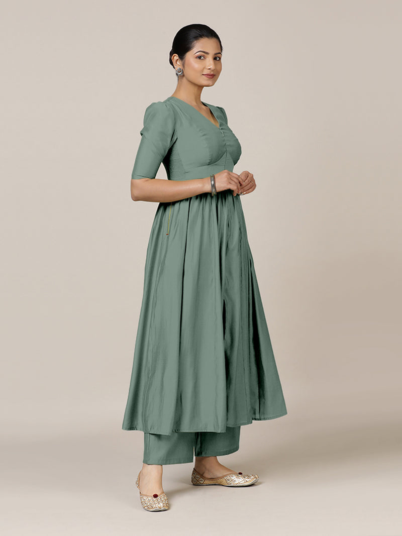 Faiza x Rozaana | A Line Kurta in Mint Green with Thread Work | Coords or Only Kurta-Binks