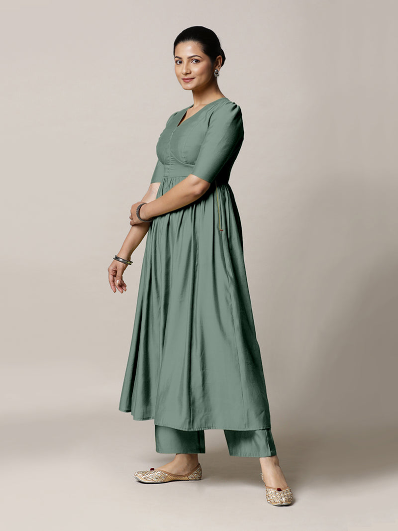 Faiza x Rozaana | A Line Kurta in Mint Green with Thread Work | Coords or Only Kurta-Binks