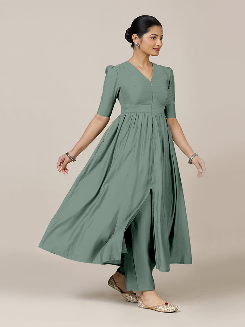 Faiza x Rozaana | A Line Kurta in Mint Green with Thread Work | Coords or Only Kurta-Binks