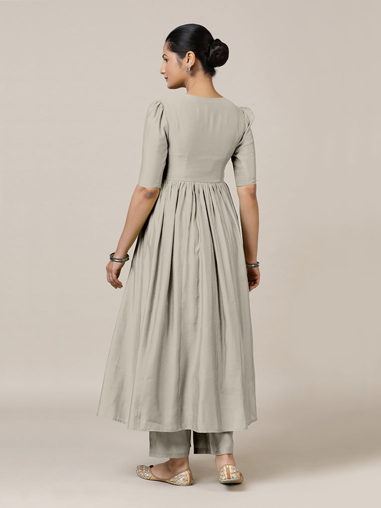 Faiza x Rozaana Kurta, in Grey Viscose, featuring elbow sleeves and v-neckline, made for daily & work (view 2).