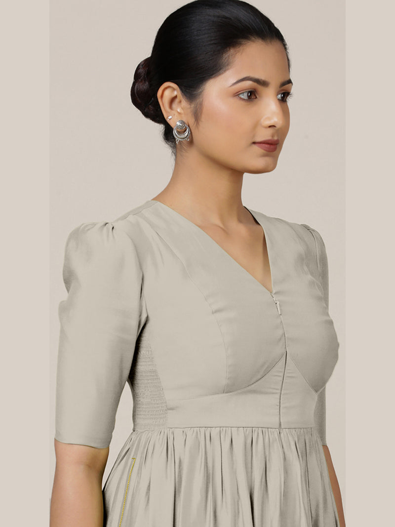 Faiza x Rozaana | A Line Kurta in Oyster Grey with Thread Work | Coords or Only Kurta-Binks