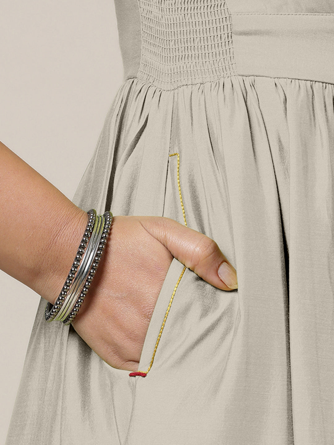 Faiza x Rozaana Kurta, in Grey Viscose, featuring elbow sleeves and v-neckline, made for daily & work (view 4).