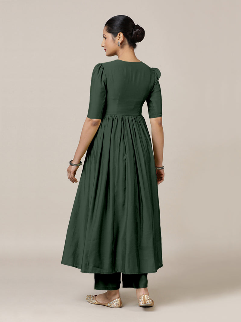Faiza x Rozaana | A Line Kurta in Pine Green with Thread Work | Coords or Only Kurta-Binks