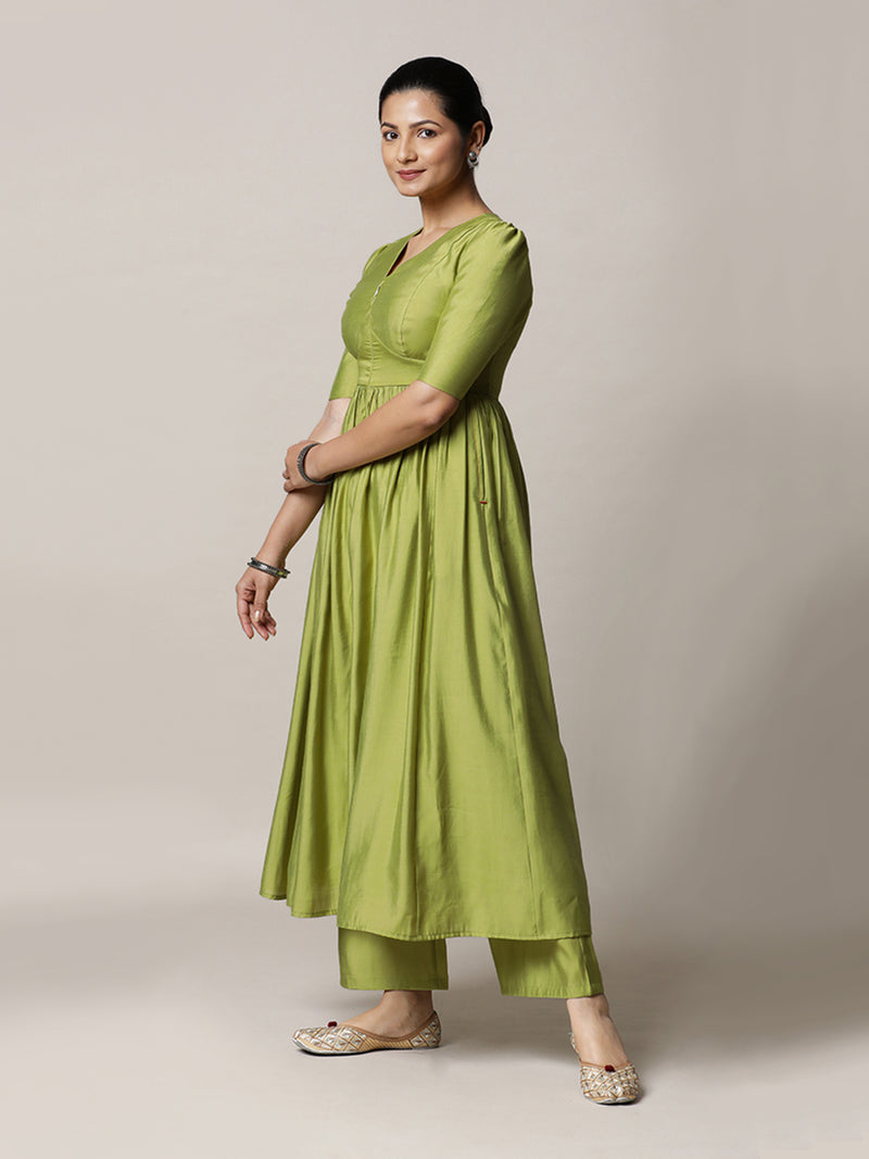 Faiza x Rozaana | A Line Kurta in Pista Green with Thread Work | Coords or Only Kurta-Binks