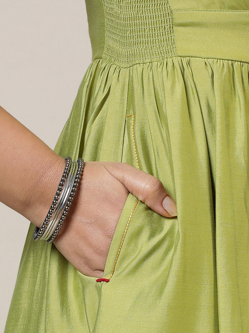 Faiza x Rozaana | A Line Kurta in Pista Green with Thread Work | Coords or Only Kurta-Binks