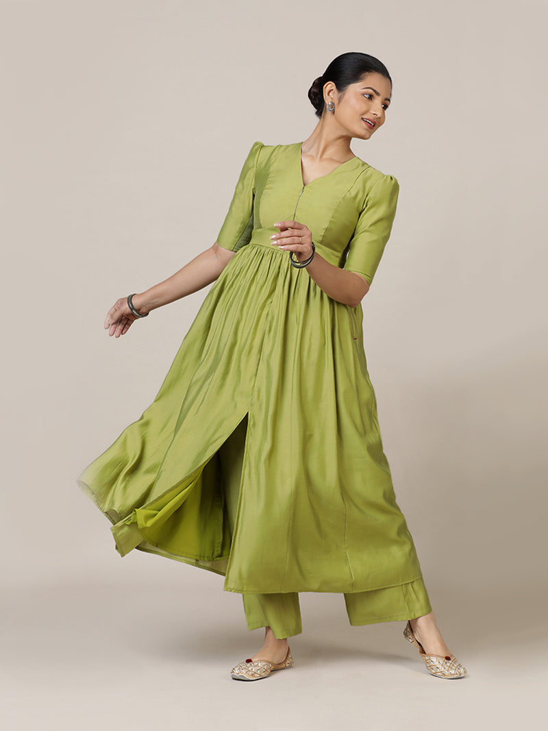 Faiza x Rozaana | A Line Kurta in Pista Green with Thread Work | Coords or Only Kurta-Binks
