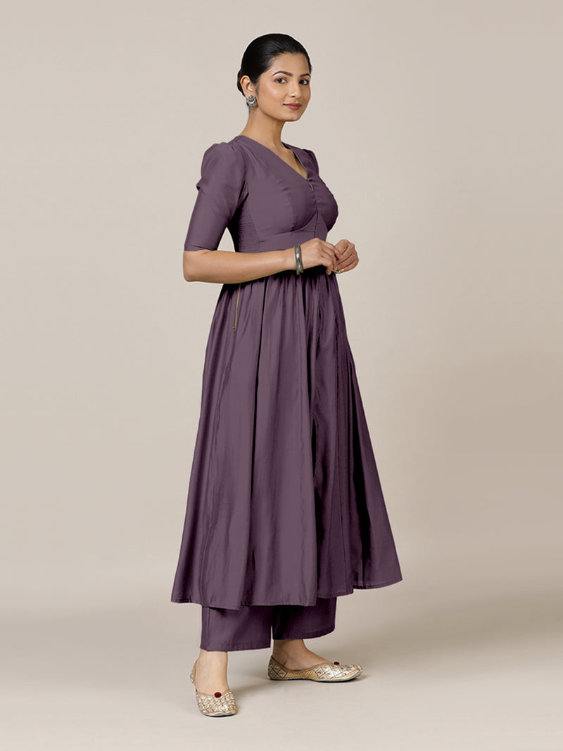 Faiza x Rozaana | A Line Kurta in Purple Mauve with Thread Work | Coords or Only Kurta-Binks