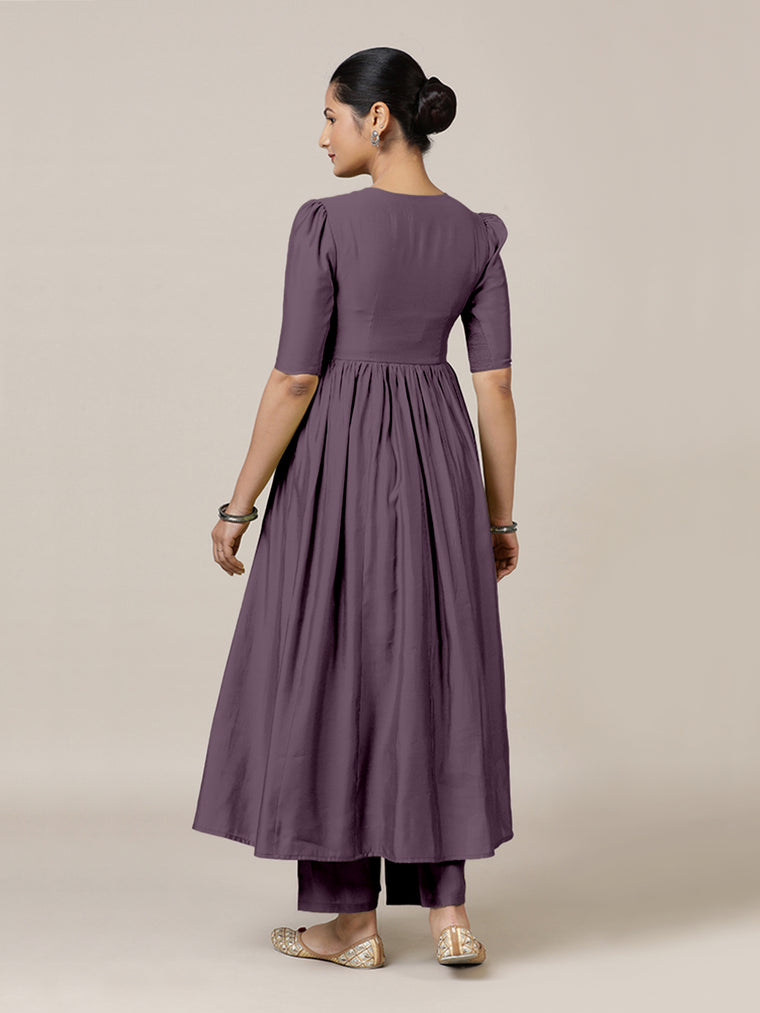 Faiza x Rozaana Kurta, in Purple Viscose, featuring elbow sleeves and v-neckline, made for daily & work (view 2).