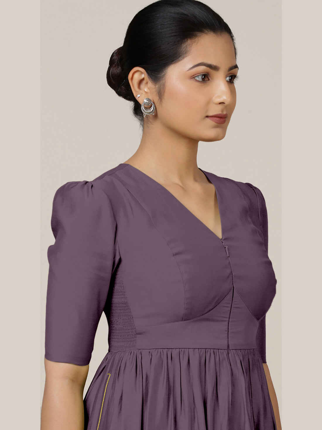 Faiza x Rozaana Kurta, in Purple Viscose, featuring elbow sleeves and v-neckline, made for daily & work (view 3).