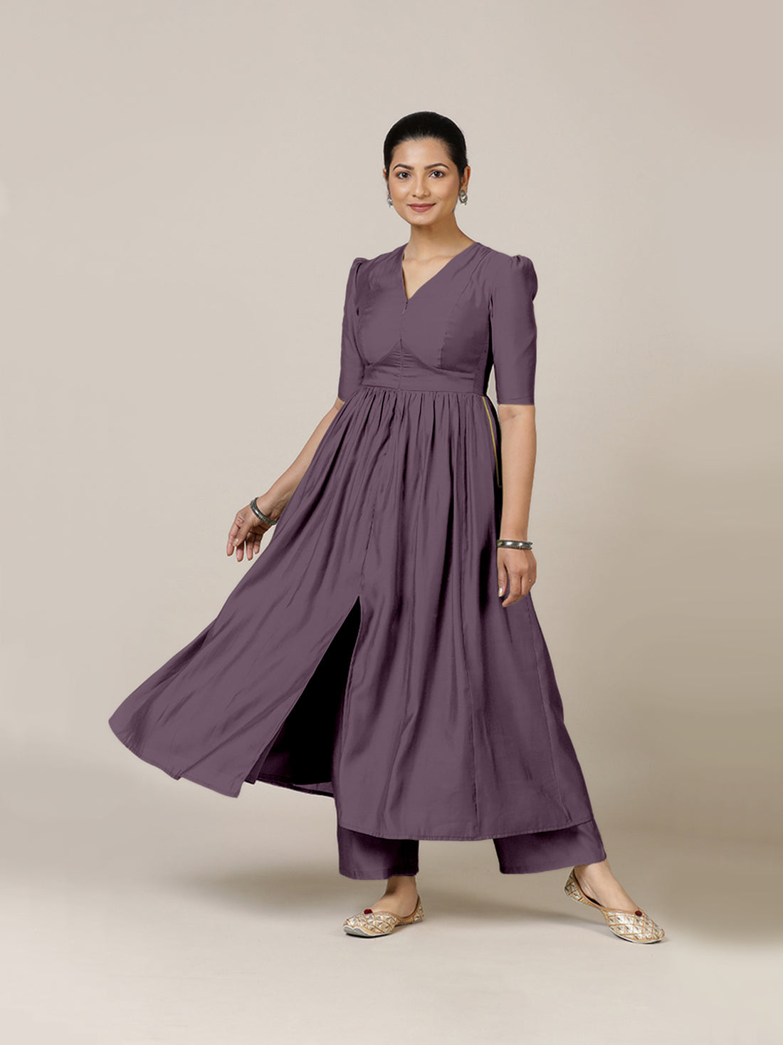 Faiza x Rozaana Kurta, in Purple Viscose, featuring elbow sleeves and v-neckline, made for daily & work (view 7).