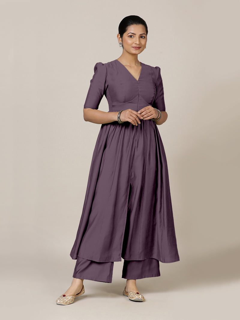 Faiza x Rozaana | A Line Kurta in Purple Mauve with Thread Work | Coords or Only Kurta-Binks