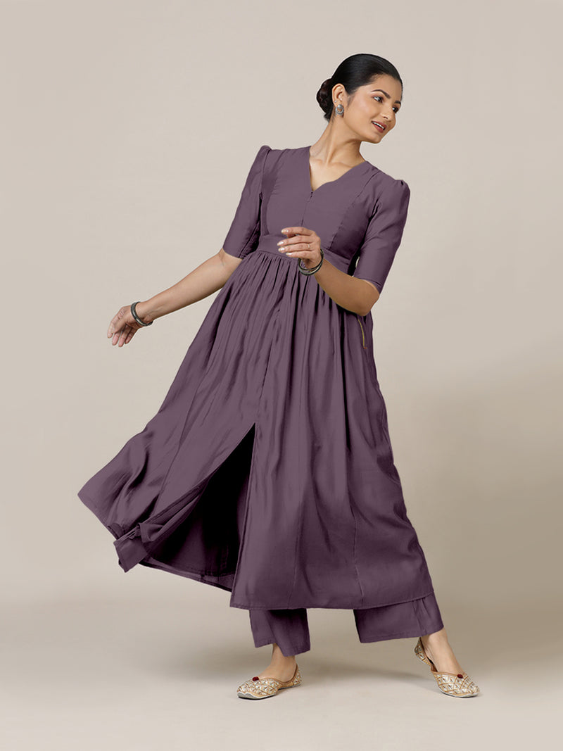 Faiza x Rozaana | A Line Kurta in Purple Mauve with Thread Work | Coords or Only Kurta-Binks
