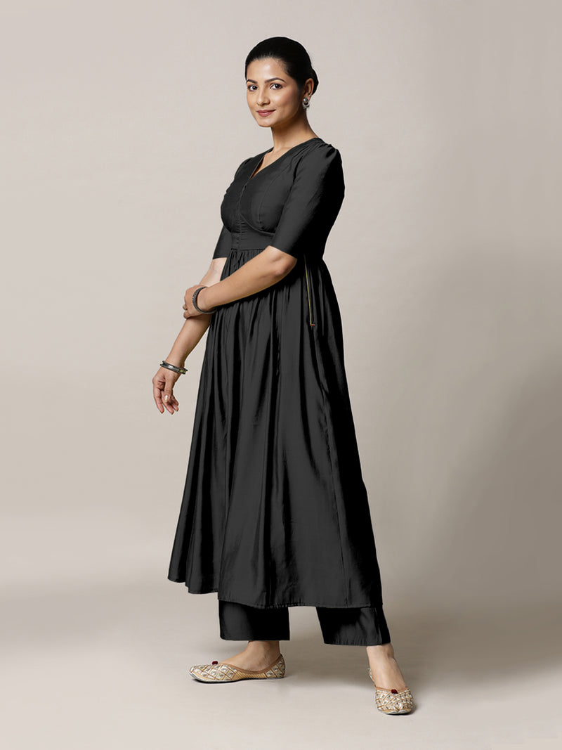 Faiza x Rozaana | A Line Kurta in Raven Black with Thread Work | Coords or Only Kurta-Binks