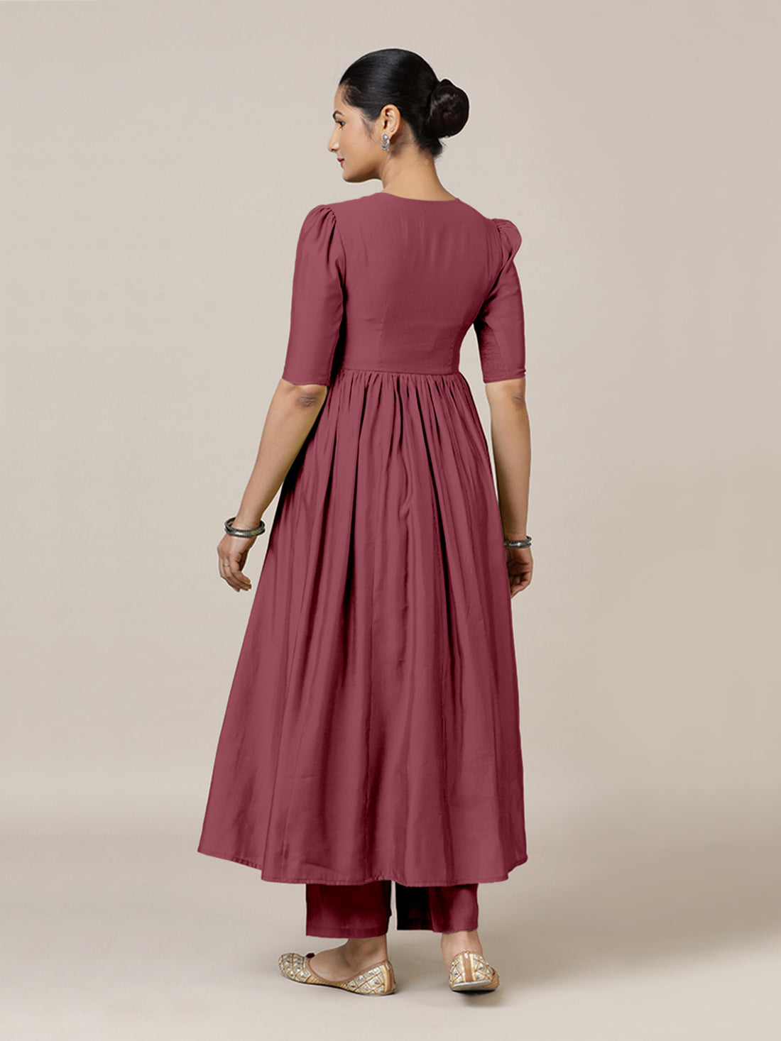 Faiza x Rozaana Kurta, in Pink Viscose, featuring elbow sleeves and v-neckline, made for daily & work (view 2).