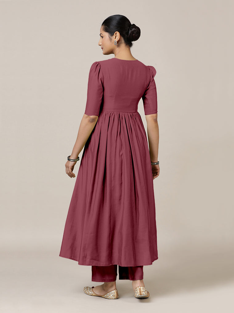 Faiza x Rozaana Kurta, in Pink Viscose, featuring elbow sleeves and v-neckline, made for daily & work (view 2).