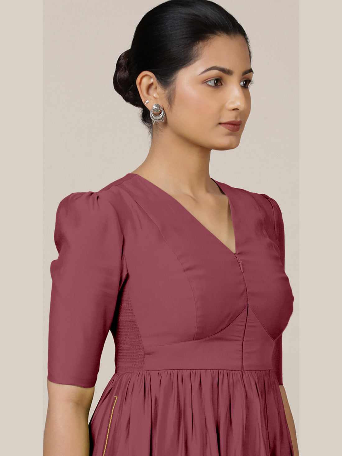 Faiza x Rozaana Kurta, in Pink Viscose, featuring elbow sleeves and v-neckline, made for daily & work (view 3).
