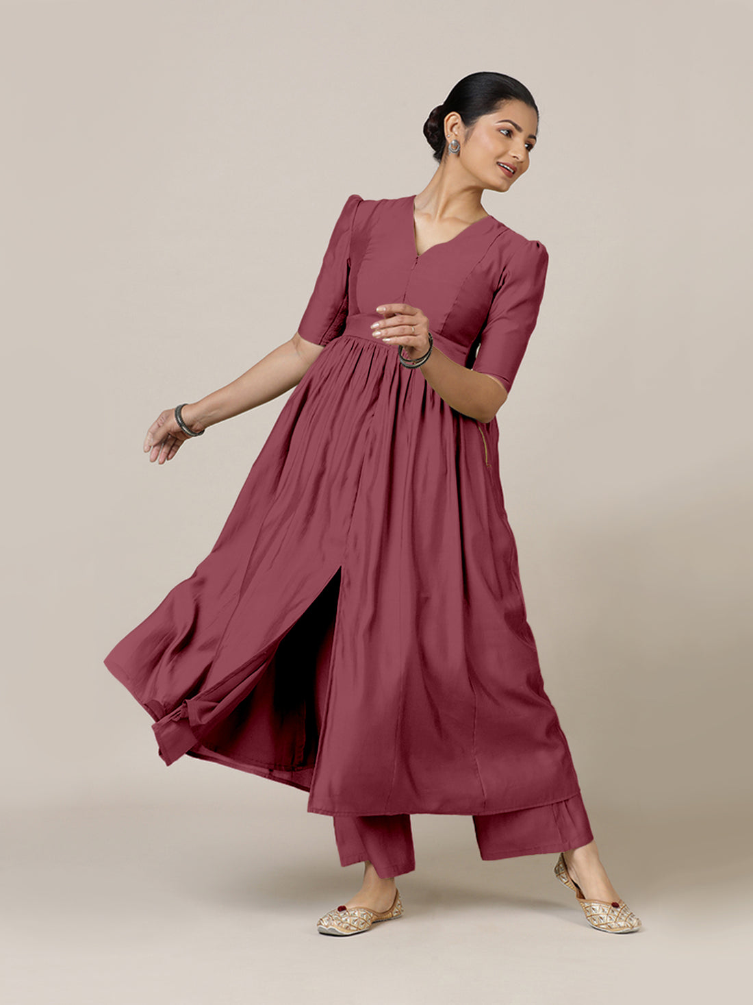 Faiza x Rozaana Kurta, in Pink Viscose, featuring elbow sleeves and v-neckline, made for daily & work (view 8).