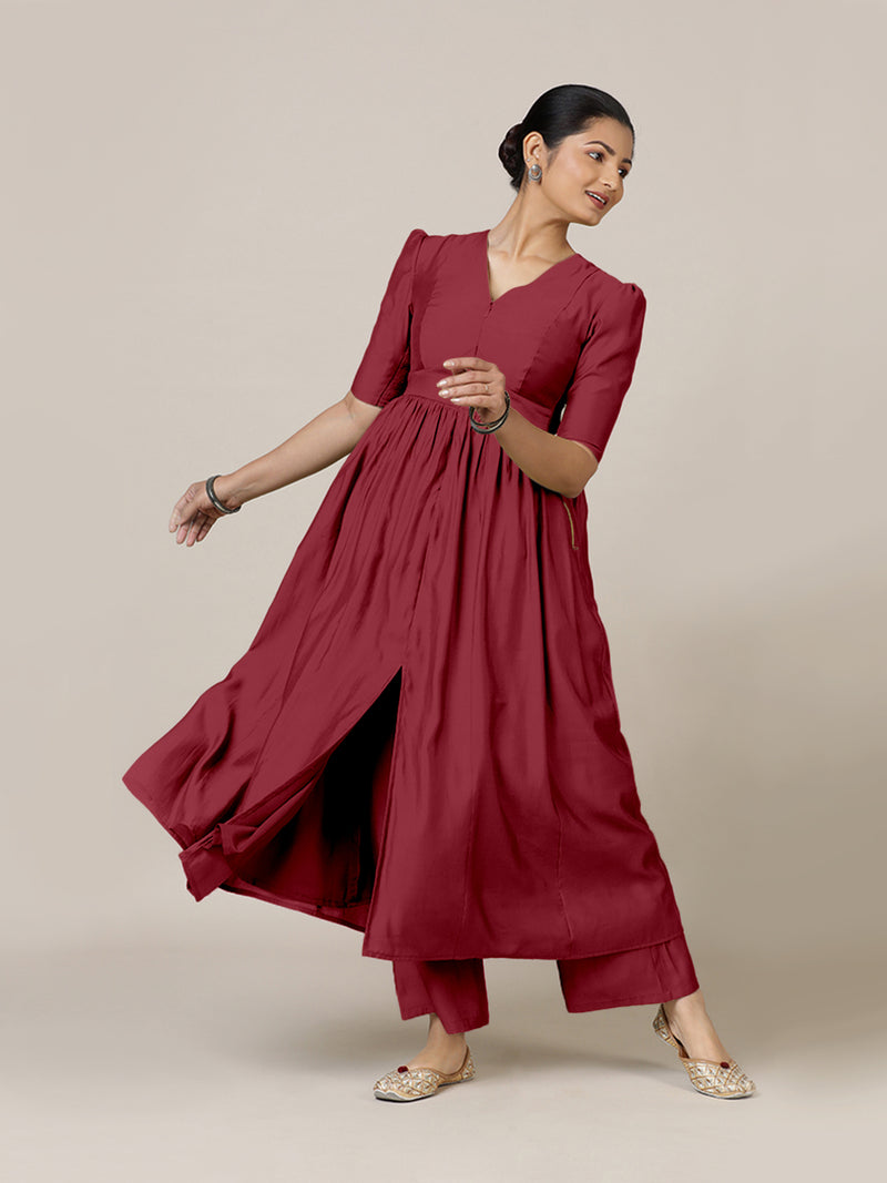 Faiza x Rozaana | A Line Kurta in Scarlet Red with Thread Work | Coords or Only Kurta-Binks