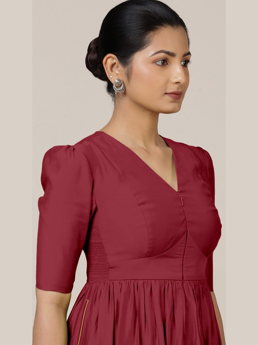 Faiza x Rozaana Kurta, in Red Viscose, featuring elbow sleeves and v-neckline, made for daily & work (view 3).