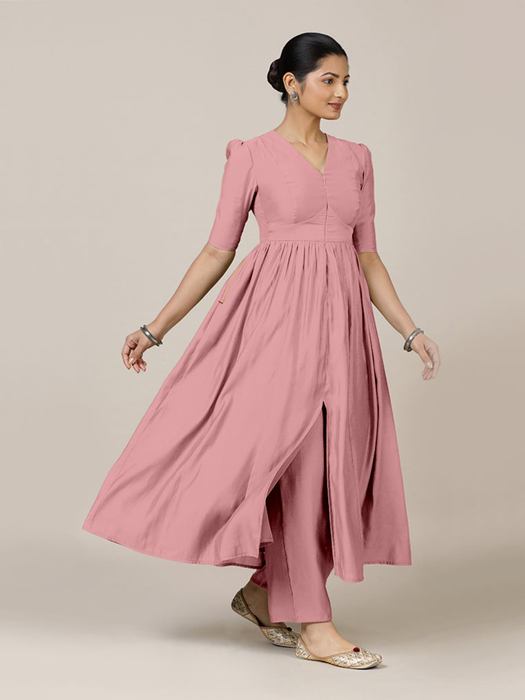 Faiza x Rozaana Kurta, in Pink Viscose, featuring elbow sleeves and v-neckline, made for daily & work.