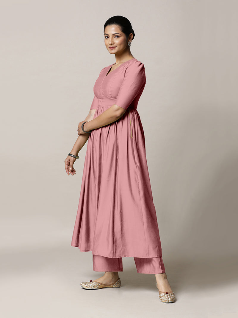 Faiza x Rozaana | A Line Kurta in Sea Pink with Thread Work | Coords or Only Kurta-Binks