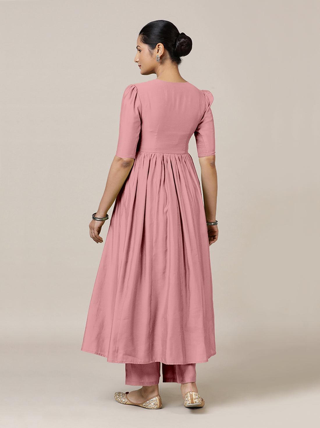 Faiza x Rozaana Kurta, in Pink Viscose, featuring elbow sleeves and v-neckline, made for daily & work (view 2).