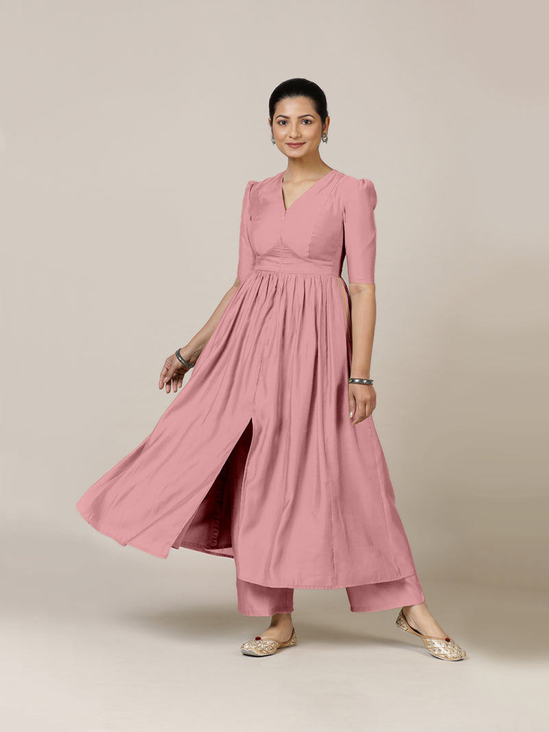 Faiza x Rozaana | A Line Kurta in Sea Pink with Thread Work | Coords or Only Kurta-Binks