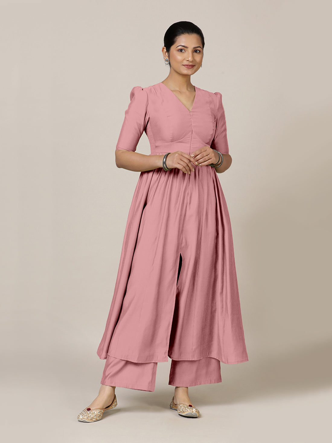 Faiza x Rozaana Kurta, in Pink Viscose, featuring elbow sleeves and v-neckline, made for daily & work (view 8).