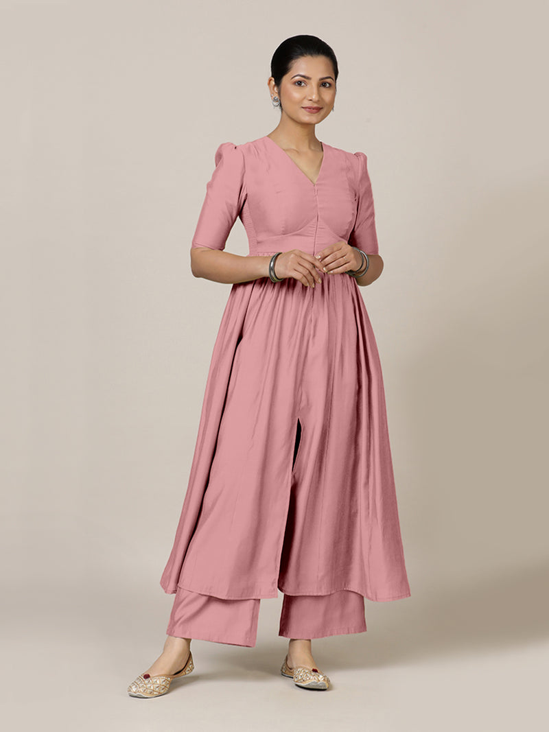 Faiza x Rozaana | A Line Kurta in Sea Pink with Thread Work | Coords or Only Kurta-Binks
