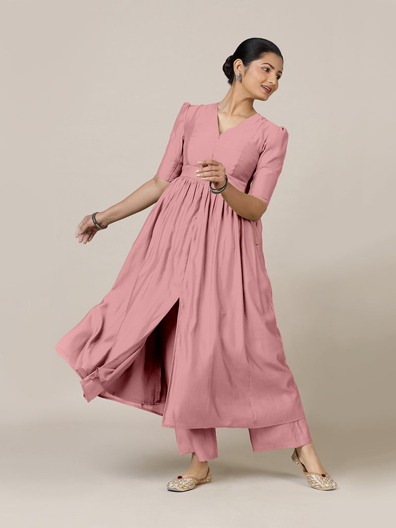 Faiza x Rozaana | A Line Kurta in Sea Pink with Thread Work | Coords or Only Kurta-Binks