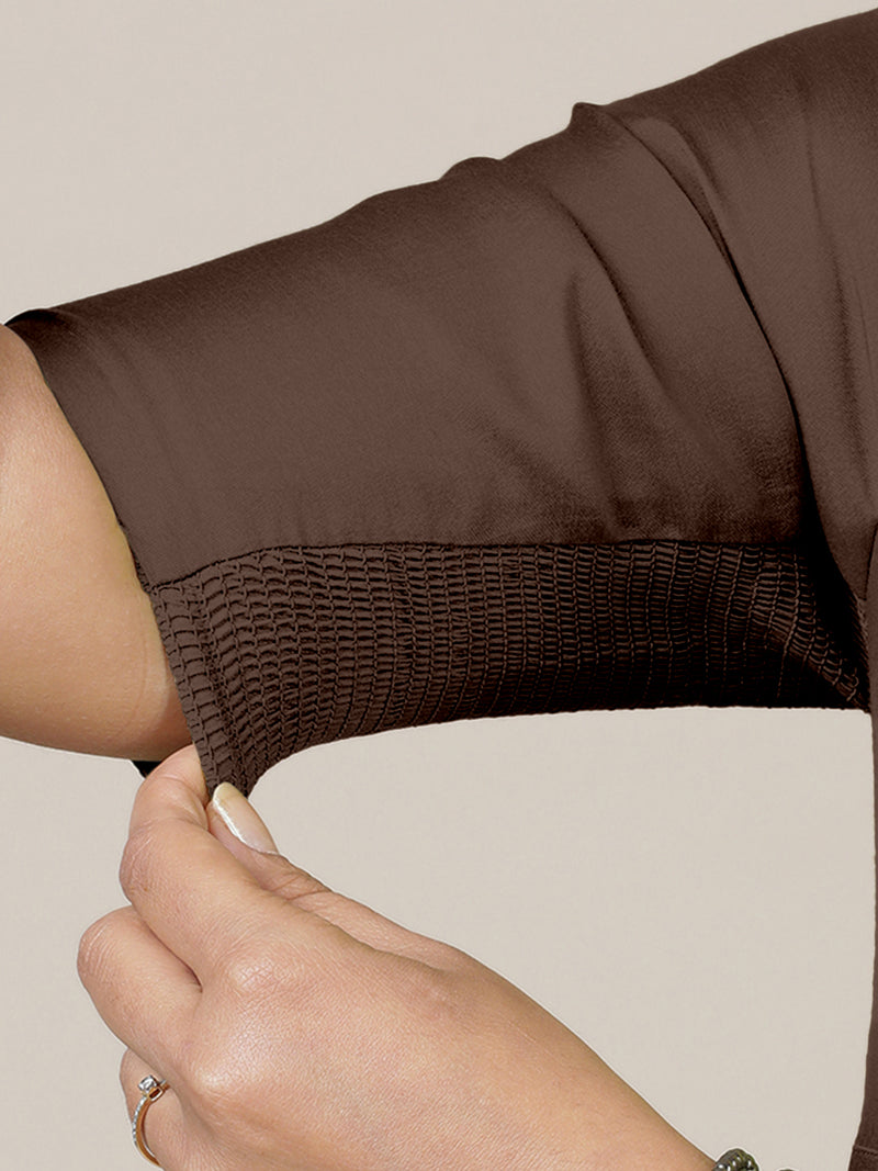 Faiza x Rozaana | A Line Kurta in Walnut Brown with Thread Work | Coords or Only Kurta-Binks