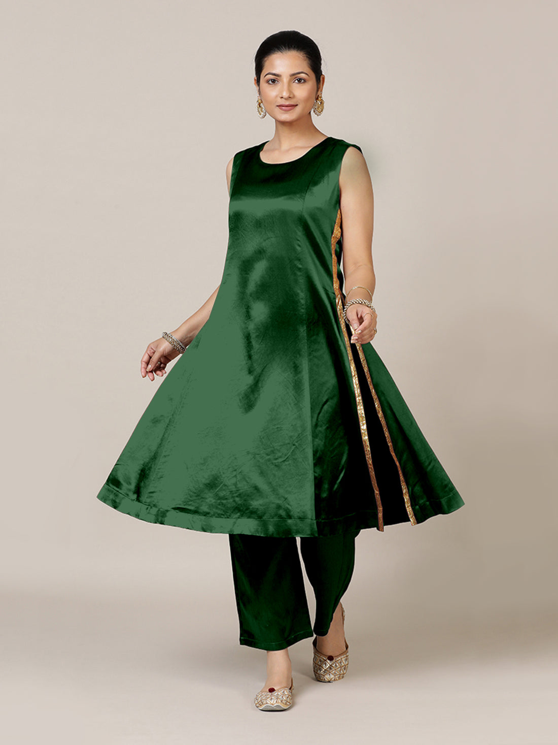 Gulnaaz x Tyohaar Kurta, in Green Vegan Silk, featuring sleeveless and round neckline, made for party & festive.