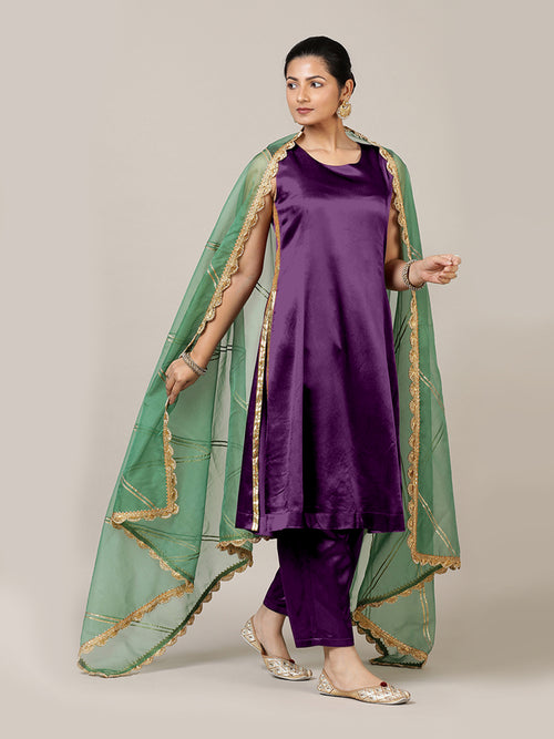 Gulnaaz x Tyohaar Kurta, in Purple Vegan Silk, featuring sleeveless and round neckline, made for party & festive.