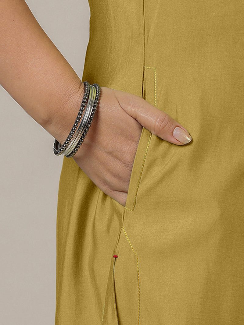 Mahek x Rozaana | A Line Kurta in Dijon Mustard with Thread Work | Coords or Only Kurta-Binks