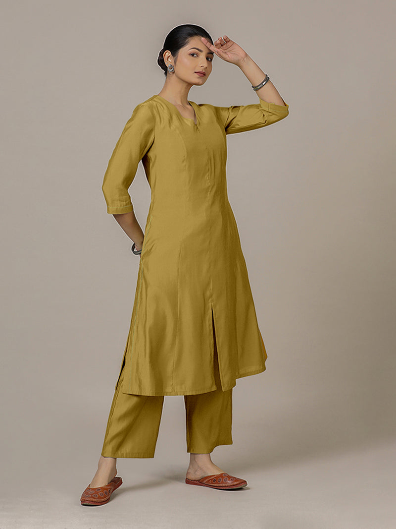 Mahek x Rozaana | A Line Kurta in Dijon Mustard with Thread Work | Coords or Only Kurta-Binks