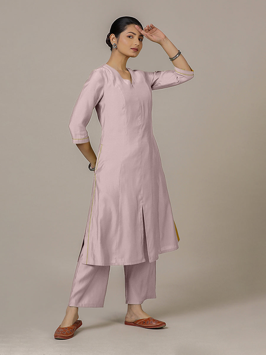 Mahek x Rozaana Kurta, in Purple Viscose, featuring three quarter sleeves and v-neckline, made for daily & work (view 7).