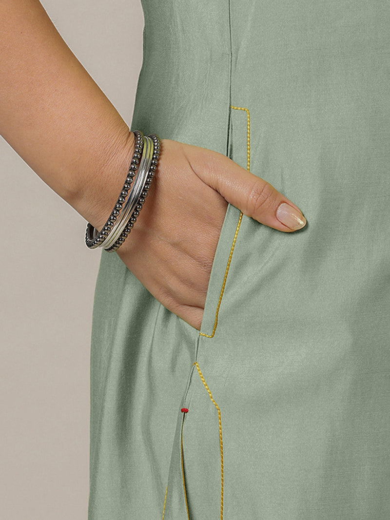 Mahek x Rozaana | A Line Kurta in Mint Green with Thread Work | Coords or Only Kurta-Binks