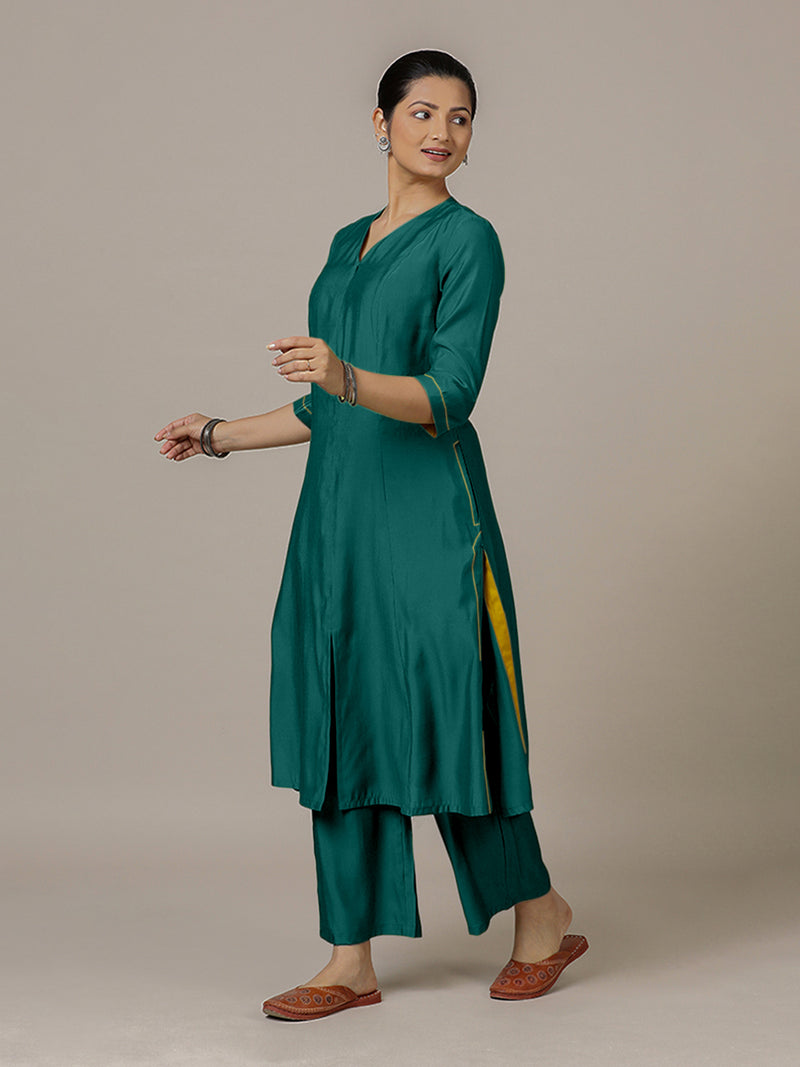 Mahek x Rozaana | A Line Kurta in Peacock Green with Thread Work | Coords or Only Kurta-Binks