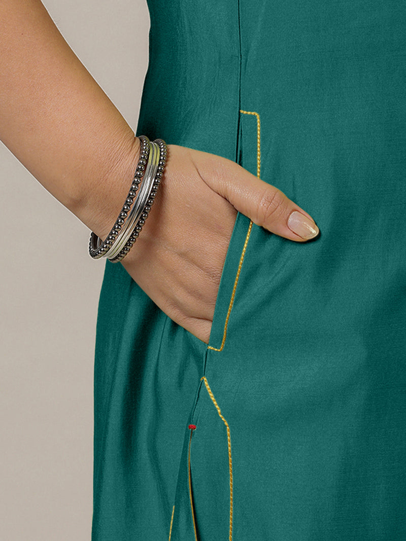 Mahek x Rozaana | A Line Kurta in Peacock Green with Thread Work | Coords or Only Kurta-Binks